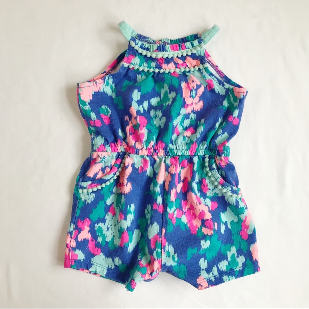CHEROKEE Blue Teal Pink Sleeveless Romper